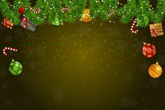 Golden Christmas background with festive ornaments, gifts, and candy canes vector