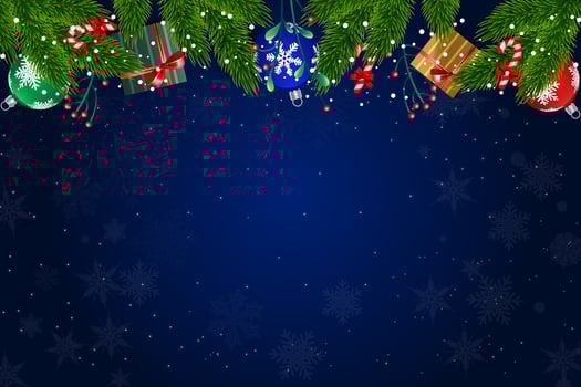 Christmas Background with Ornaments, Gifts, and Candy Canes on Dark Blue vector