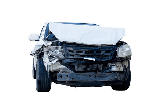 Front and Side view of white pickup car get damaged by accident on the road. damaged cars after collision. isolated on transparent background. File png
