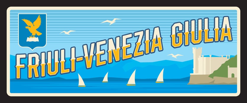 Friuli-Venezia Giulia Italy region travel plate vector