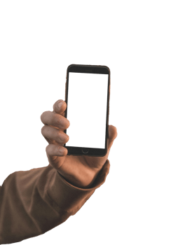 A person holding up a cell phone with a blank screen png