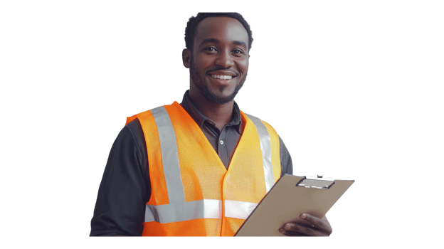 A man in an orange vest holding a clipboard png