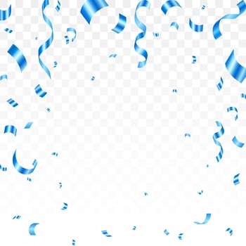 Blue confetti isolated on background, celebration party background design with confetti and blue ribbons, Bright festive tinsel of blue color. Valentines Day, Birthday, Holiday, New Year, vector