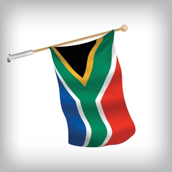 Realistic illustration of South Africa flags waving on the wall. The set is in the flag collection vector