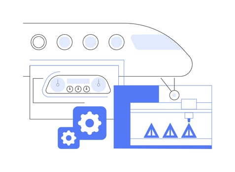 3D printing in aviation isolated cartoon illustrations. vector