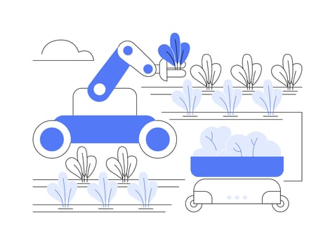 Harvesting and picking robots isolated cartoon illustrations. vector