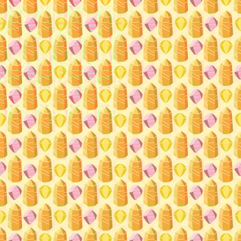 Seamless pattern with colorful yellow and orange crystal gemstones. Flat background illustration for fabrics, wrapping papers, wallpapers, covers. vector