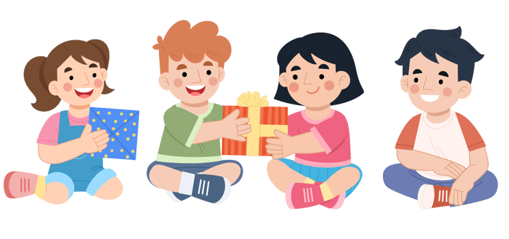 Illustration of children exchanging gifts png