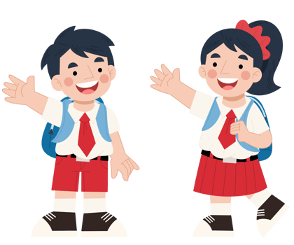Illustration of male and female school students greeting each other png