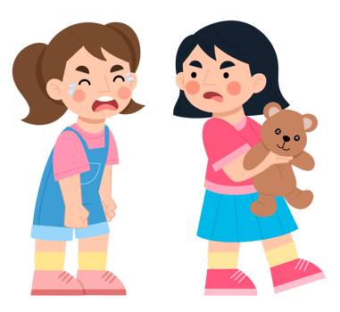 Illustration of girls fighting over toy dolls png