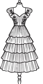 Black and white illustration fashion sketch vintage dress vector
