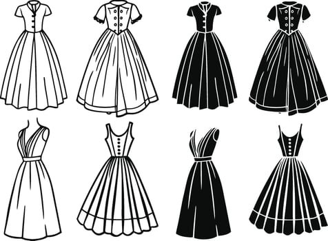Vintage dress silhouettes vector