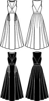 Long elegant gown, sleeveless dress, v neck, empire waist. vector