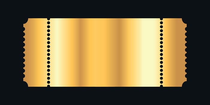 Blank golden coupon template on dark background. For festival, cinema, theater, party, casino, circus, event invitation vector