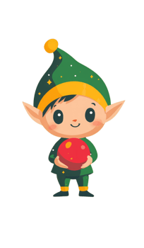 A cartoon elf holding a red apple png
