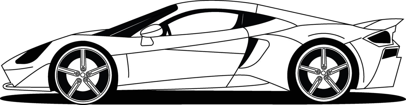 illustration black and white silhouette super car sport car isolated on background stencil side angle view vector
