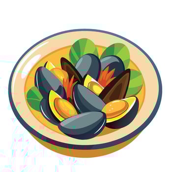 Mussels in a bowl illustration vector