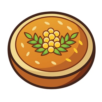 A round pie with leaves on top vector