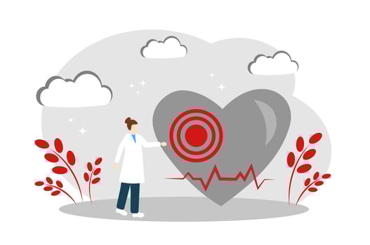Pain in the heart. Infarct. Cardiolologist treats the heart vector