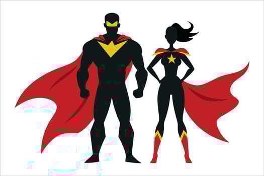 silhouette of superhero couple isolated vector