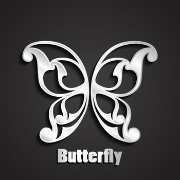 3d silver shiny ornamental butterfly logo vector
