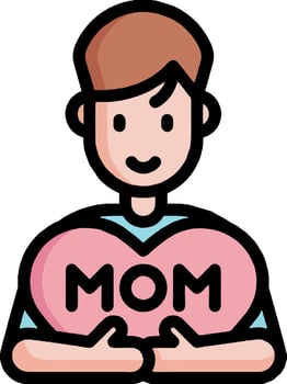 A cartoon man holding a heart shaped mom vector