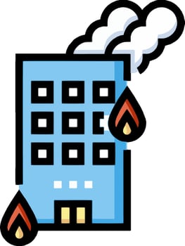 Fire and smoke icon with a building vector