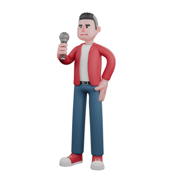 3D Male Singer on Stage. A male singer is standing while carrying a mic. Performance Illustrated png