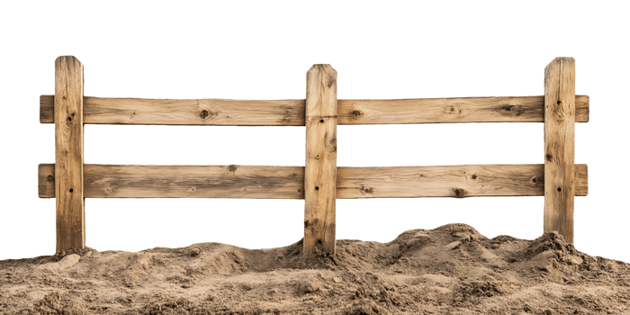 wooden fence with crossbeam support set on a patch of dirt ground on isolated background png