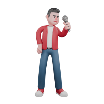 Animated Male Vocalist. A male singer is standing while observing the mic. 3D Music Performer png