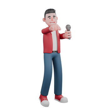 Animated Male Singer Character. A male singer is standing while holding a mic. 3D Vocalist png