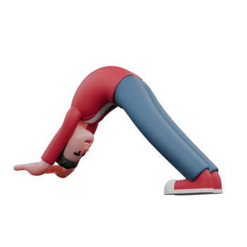 3D Animated Singer. A male singer does a Downward Dog pose, one of the famous yoga poses for stretching the back and leg muscles. Male Vocalist Character png