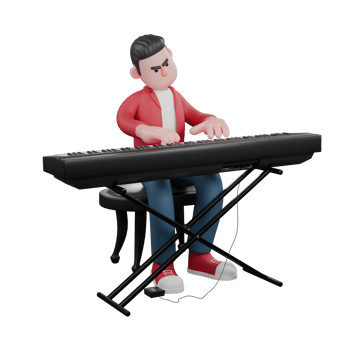 3D Animated Vocalist Character. A male singer is sitting while playing the piano. Male Music Artist png