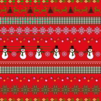 The art of designing a sweaters in a Christmas -shaped -to -the theme that has artificial art with reindeer, snowflakes, Snowman's stars on the red background. vector