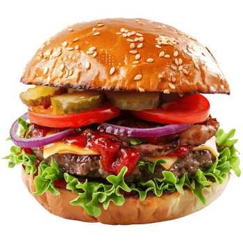 Mouthwatering Beef Burger with Cheese and Salad png