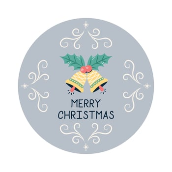 Round Christmas Card with Bells. Greeting card on gray background. Christmas and New Year banner. illustration. vector