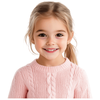 A little girl in a pink sweater smiling png
