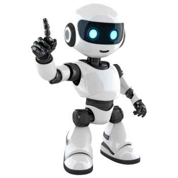 A white robot with blue eyes and a finger up png