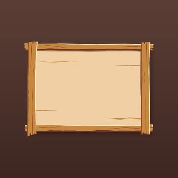 Wooden sign with frame, square shape. vector
