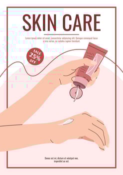 Skin care flyer design. Poster with hand holding cream. Facial skin care, skin moisturizing. Banner for beauty salon, spa, etc. vector