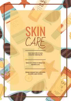 Skin care flyer design. Summer poster with sunscreen creams with spf. Body skin care, skin moisturizing. Banner for beauty salon, spa, etc. vector