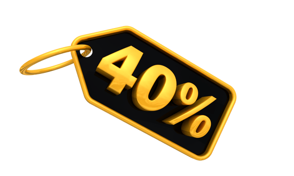 40 percent gold offer tag in 3d png
