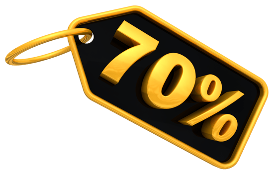70 percent gold offer tag in 3d png