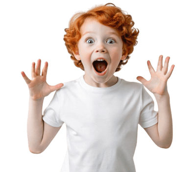 Excited child with red hair expressing surprise on transparent background png