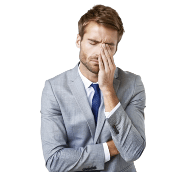 Frustrated businessman with hand on face on transparent background png