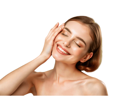 Blissful woman enjoying skincare with eyes closed on transparent background png