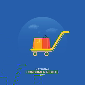 Consumer Rights Day Poster Design. 3D Shopping bag with Nation Consumer Rights Day vector