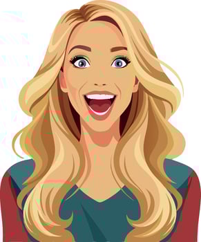 Portrait of surprised woman with long blond hair and blue eyes vector