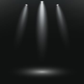 Empty stage glowing white color light on black background. Space for selling products on the website. Empty room with spotlight effect. illustration. vector