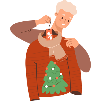 Man blond buys ugly Christmas sweater with tree on sale png